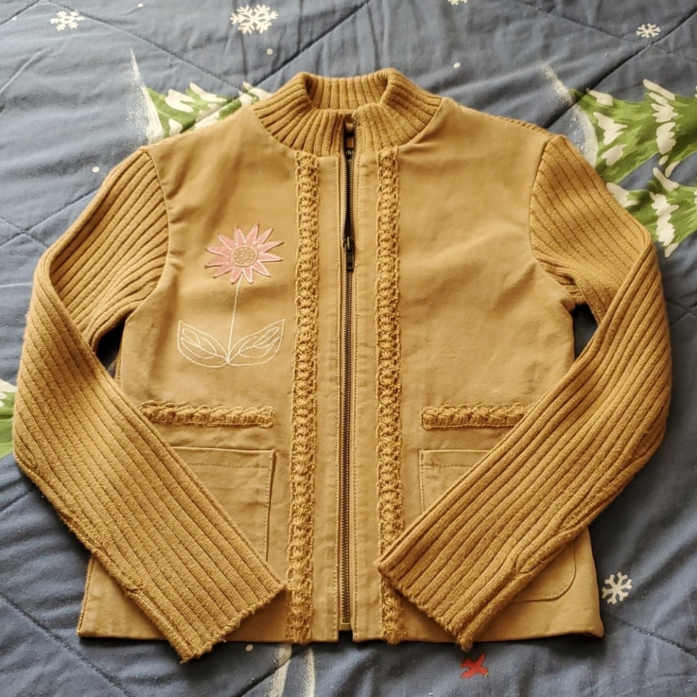 Genuine leather front top with decorative pink flo